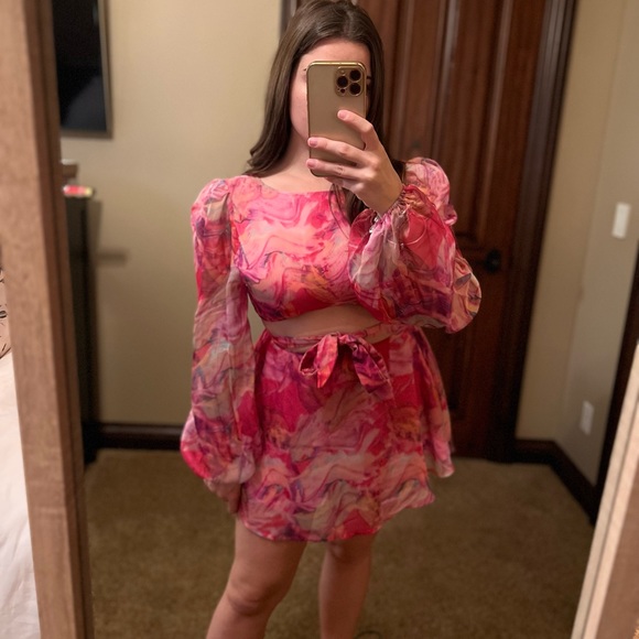 Lantern Sleeve Knot Cutout Waist Chiffon Romper